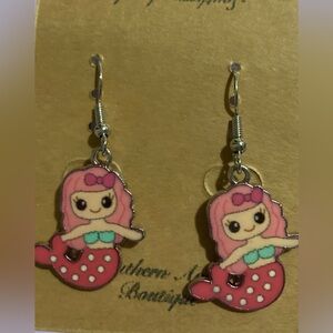 NWT Pink Mermaid Dangle Earrings - Cute Cartoon Design